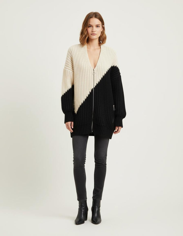 Cardigan Loose En Maille Bicolor - Taille T.U.