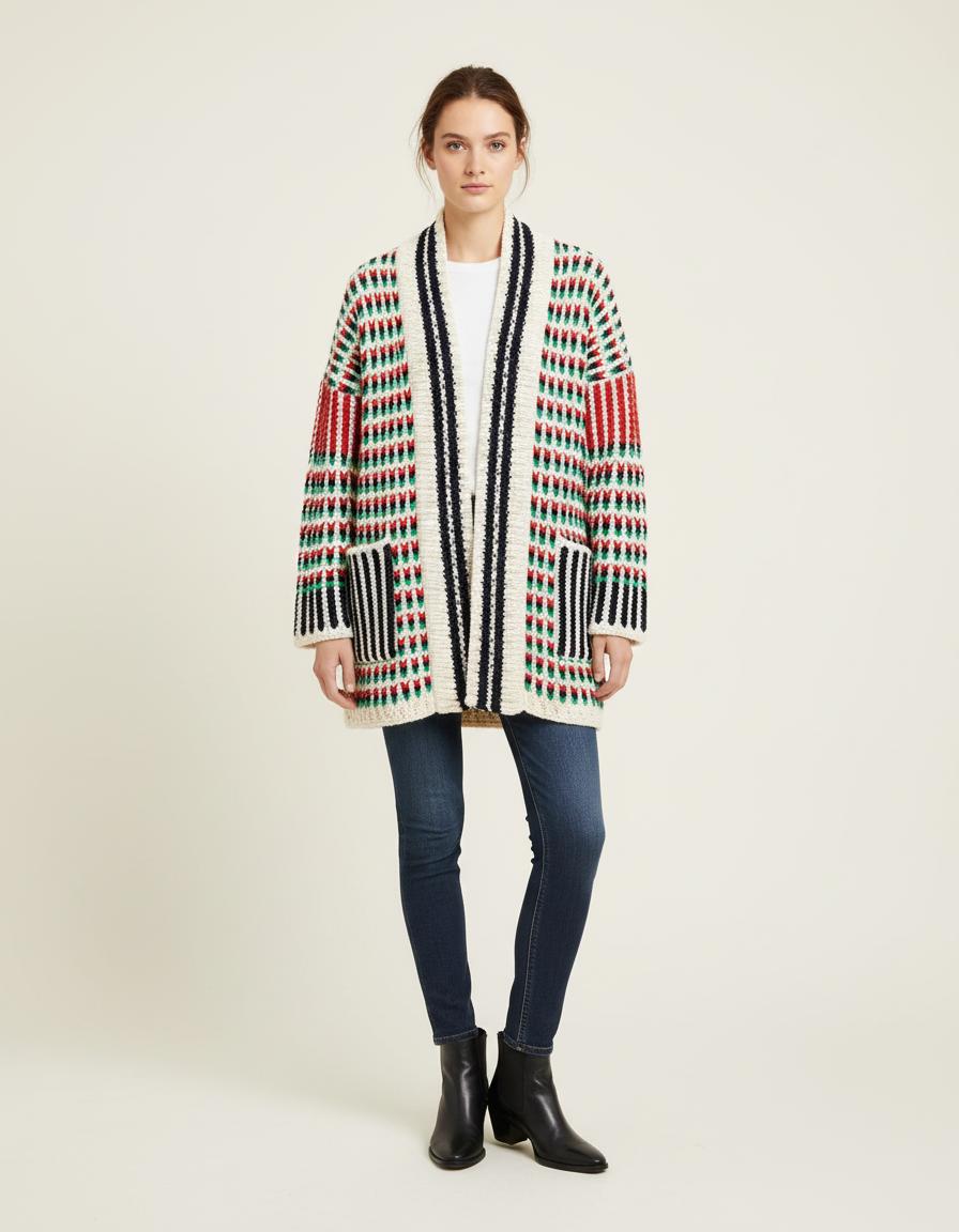 Cardigan Long En Maille Multicolore - Taille S/36