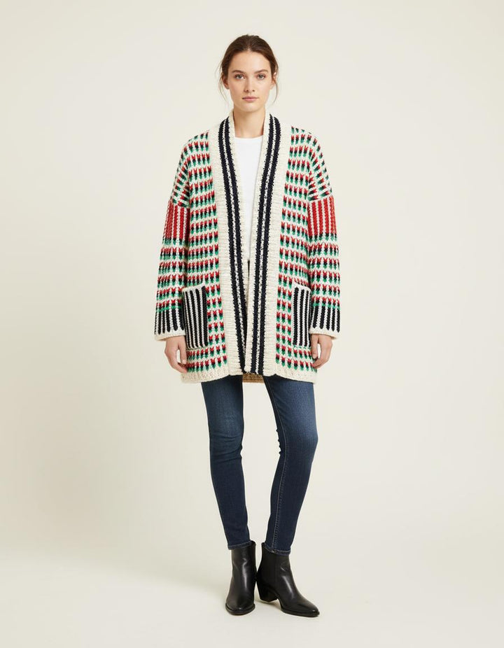 Cardigan Long En Maille Multicolore - Taille S/36