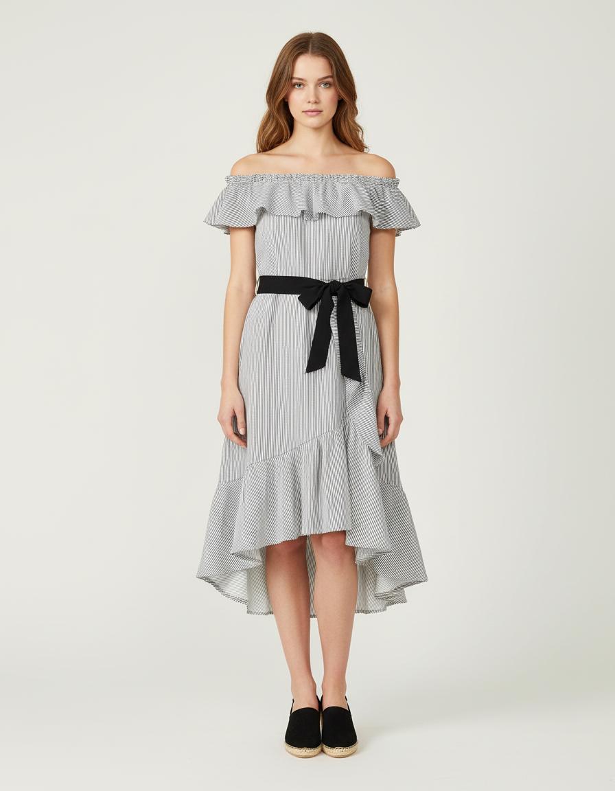 Robe A Rayures Epaules Denudees Imprime - Taille S/36