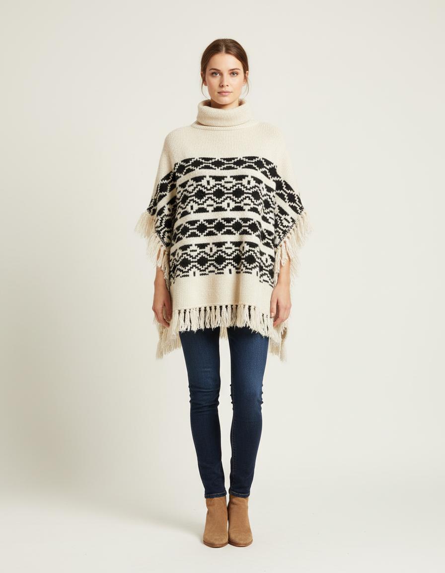 Poncho Ethnique En Maille Jacquar - Taille T.U.