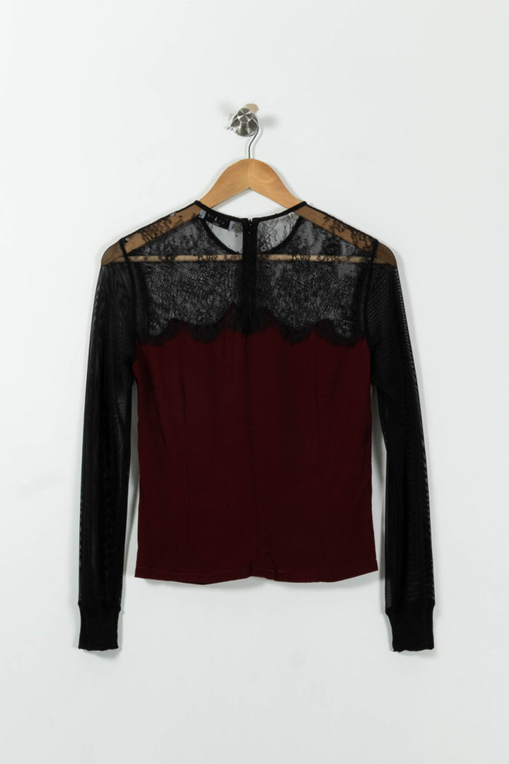 Blouse Bordeaux et Noire - Taille S/36 de la marque Sandro | PA03RO3600001 - Vendu par Paradigme - Image 4