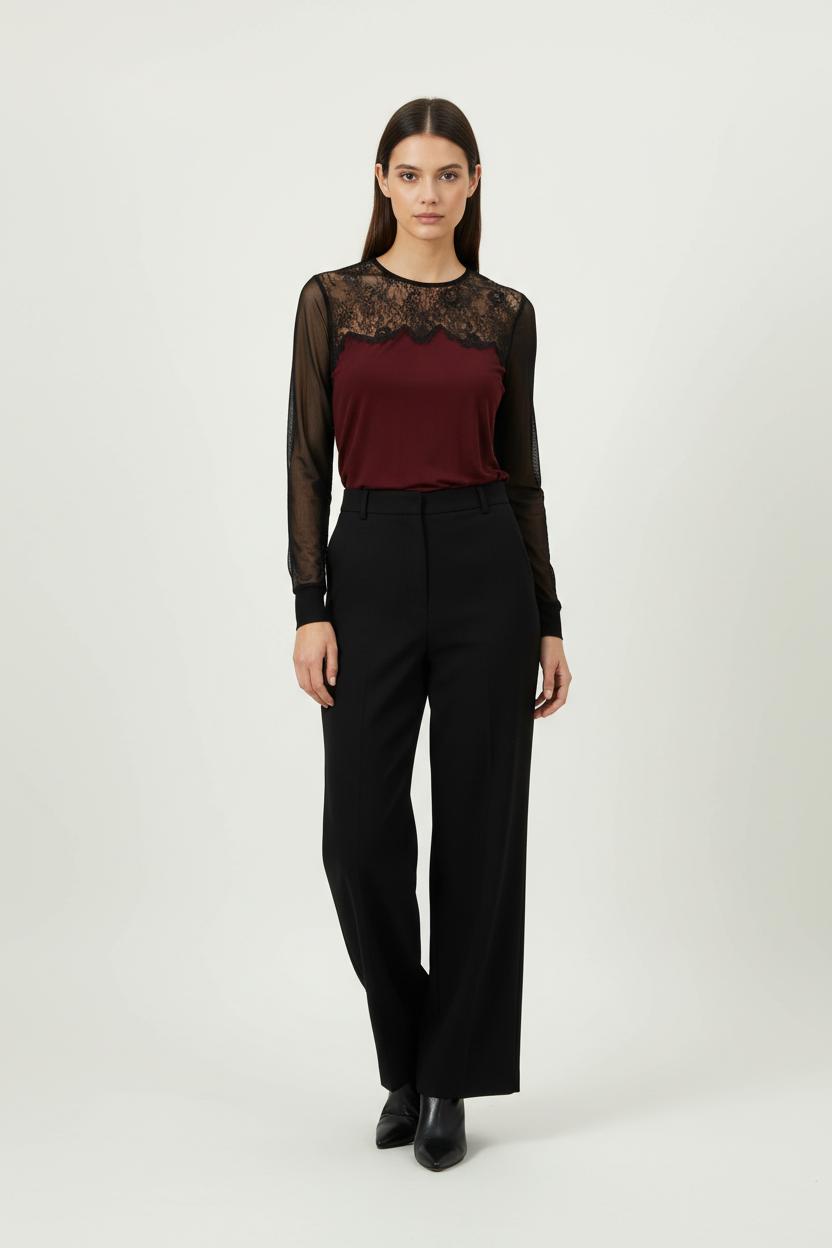 Blouse Bordeaux et Noire - Taille S/36 de la marque Sandro | PA03RO3600001 - Vendu par Paradigme - Image 1