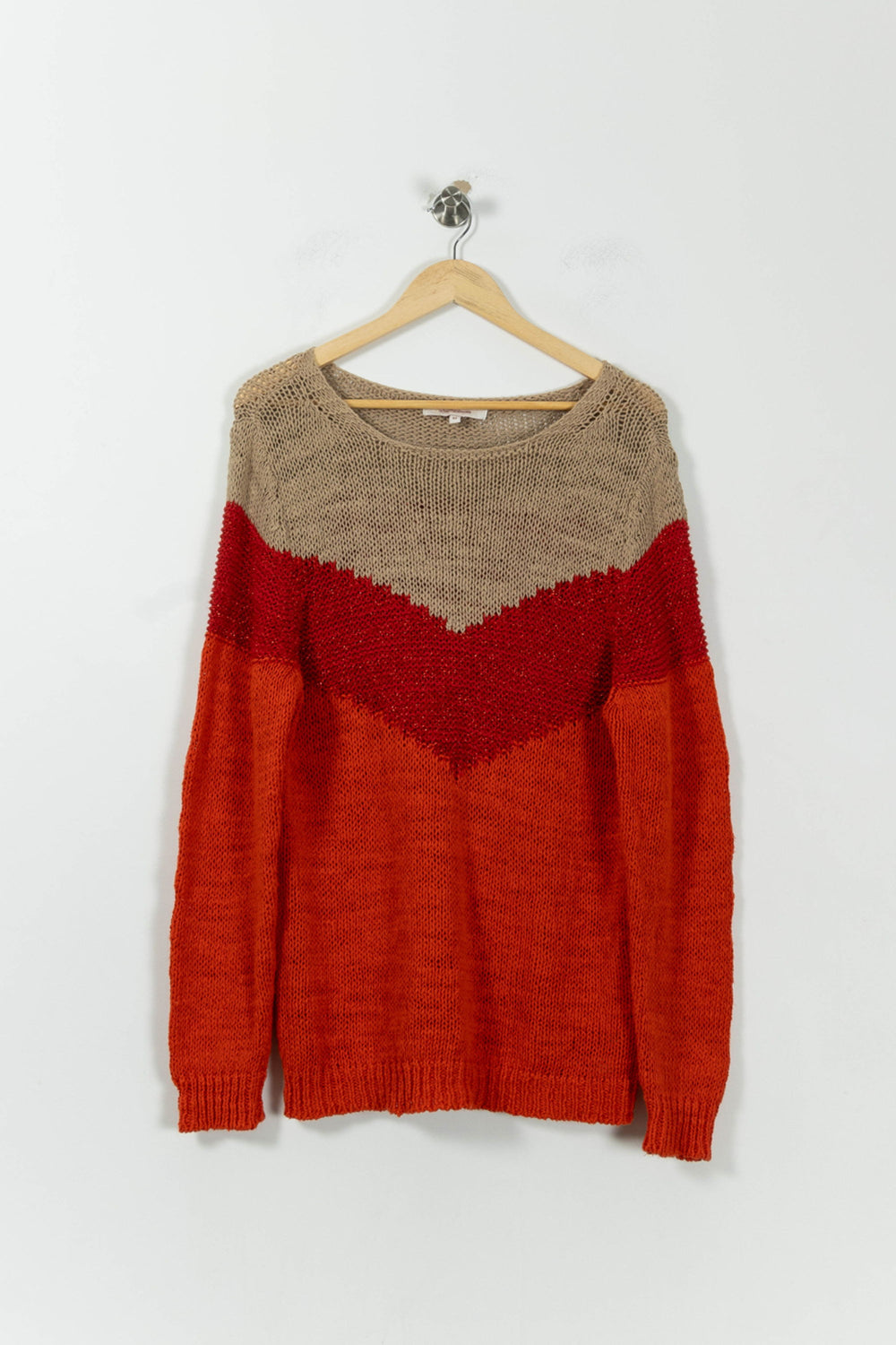 Pull Beige Rouge et Orange - Taille M/38 de la marque La Fée Maraboutée | PARAD01847 - Vendu par Paradigme - Image 2