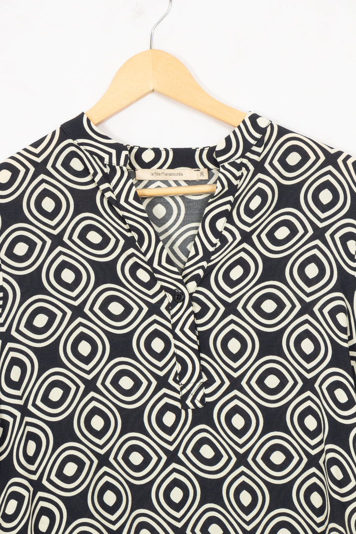 Robe courte bleu marine à motifs La Fée Maraboutée - 36
