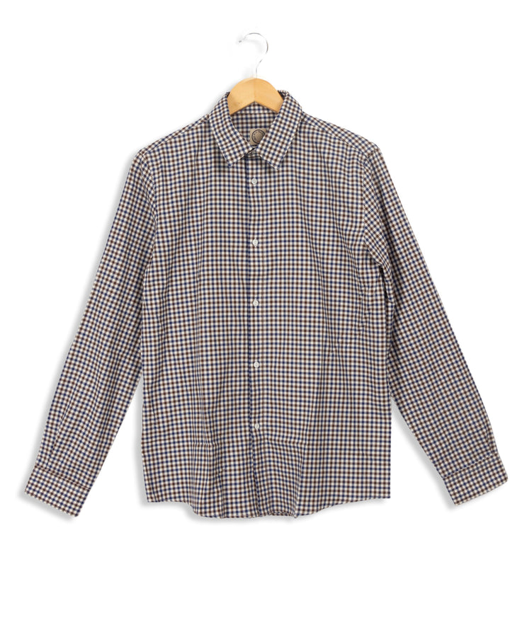 Chemise à carreaux bleus et marrons - S