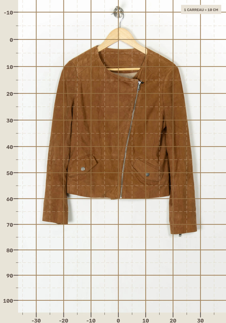 Veste Motard En Daim Marron - Taille L/40 de la marque IKKS | PARAD100048 - Vendu par Paradigme - Image 4