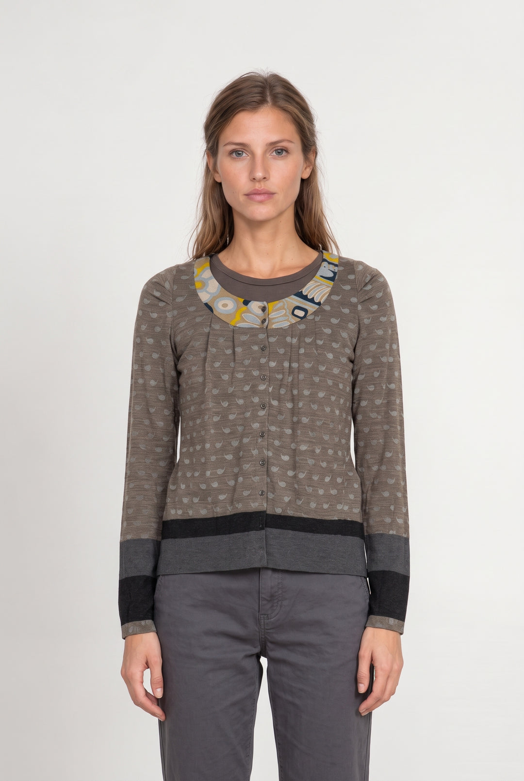 Cardigan Marron et Gris - Taille M/38 de la marque One Step | PARAD100301 - Vendu par Paradigme - Image 1