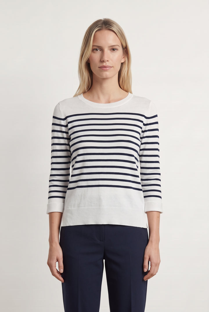 Pull Blanc et Bleu Marine - Taille M/38 de la marque Caroll | PARAD100375 - Vendu par Paradigme - Image 1