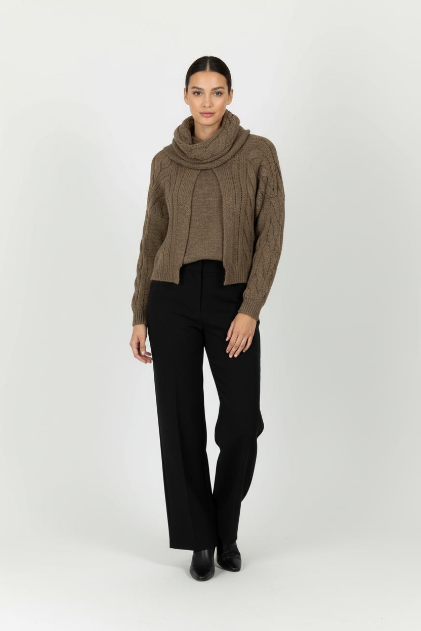 Pull Col Châle Marron - Taille L/40 de la marque La Fée Maraboutée | PARAD100506 - Vendu par Paradigme - Image 1