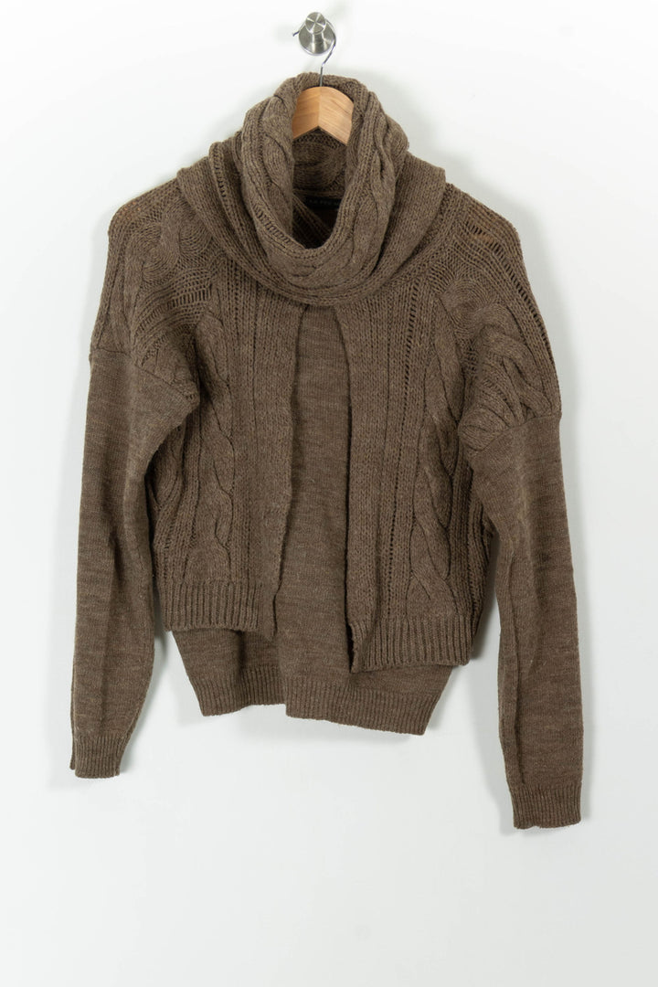 Pull Col Châle Marron - Taille L/40 de la marque La Fée Maraboutée | PARAD100506 - Vendu par Paradigme - Image 2