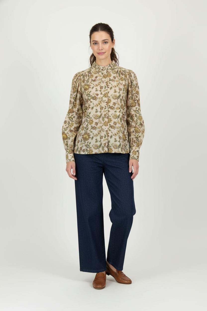 Blouse Fleurie Beige et Verte - Taille L/40 de la marque Petite Mendigote | PARAD100552 - Vendu par Paradigme - Image 1