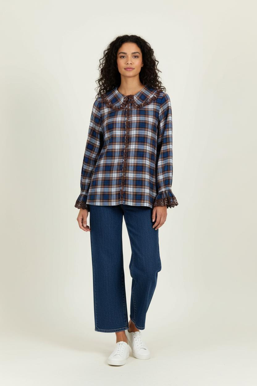 Chemise à Carreaux Marron et Bleue - Taille M/38 de la marque Stella Forest | PARAD100560 - Vendu par Paradigme - Image 1