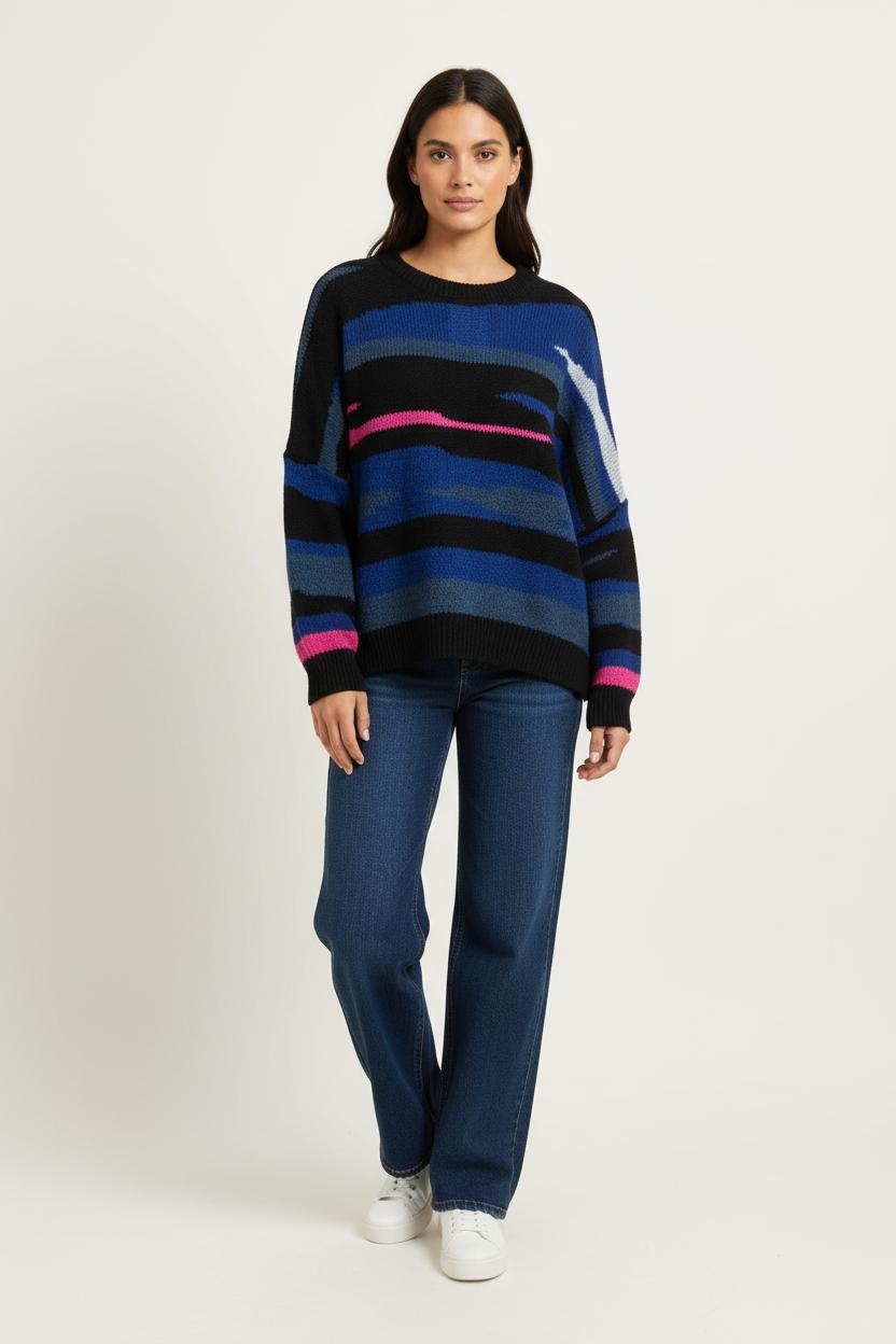 Pull Noir et Bleu - Taille L/40 de la marque La Fée Maraboutée | PARAD100572 - Vendu par Paradigme - Image 1