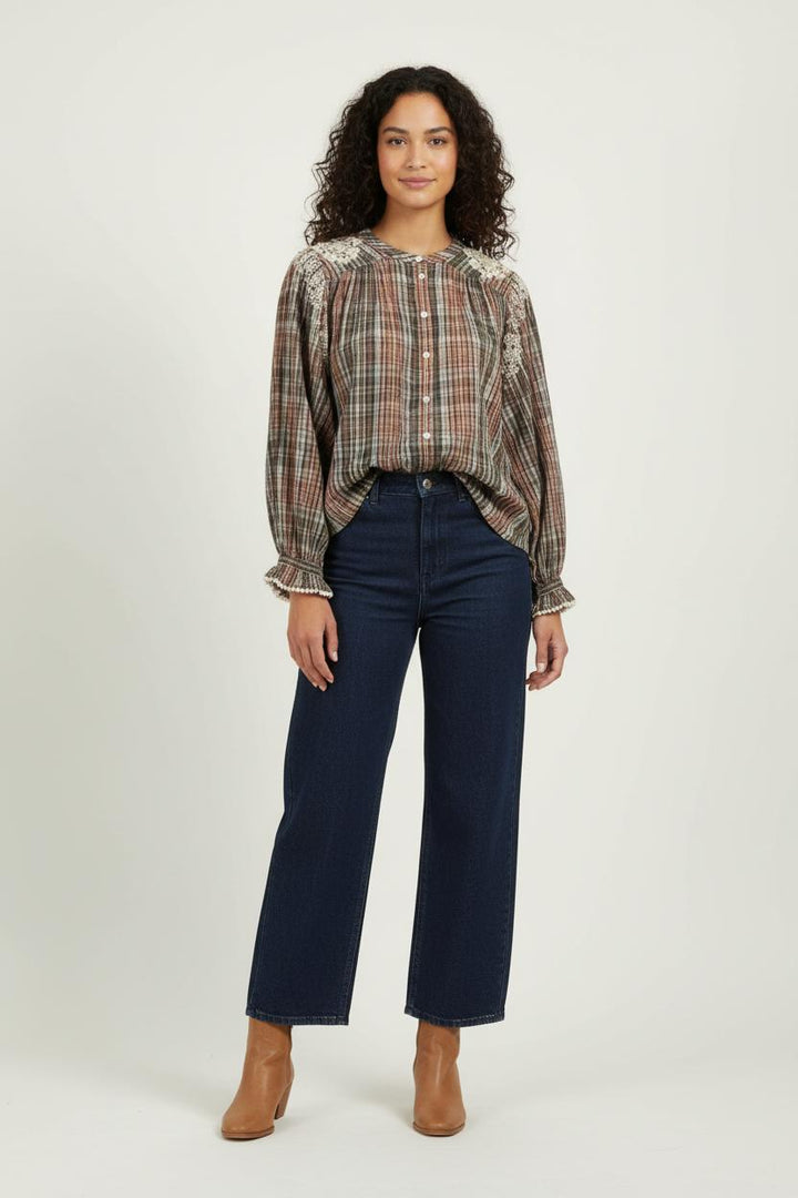 Blouse Carreaux Marron et Beige - Taille XS/34 de la marque Louise Misha | PARAD100592 - Vendu par Paradigme - Image 1