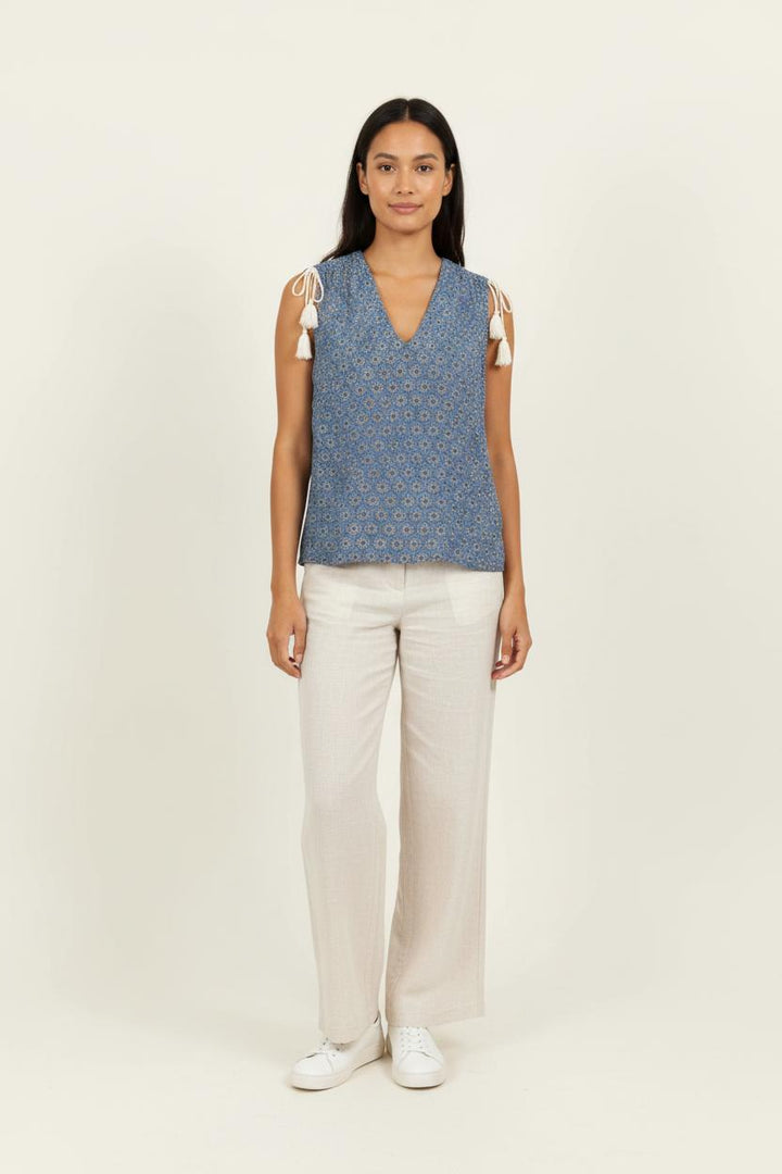 Blouse Bleue et Blanche - Taille S/36 de la marque La Fée Maraboutée | PARAD100663 - Vendu par Paradigme - Image 1
