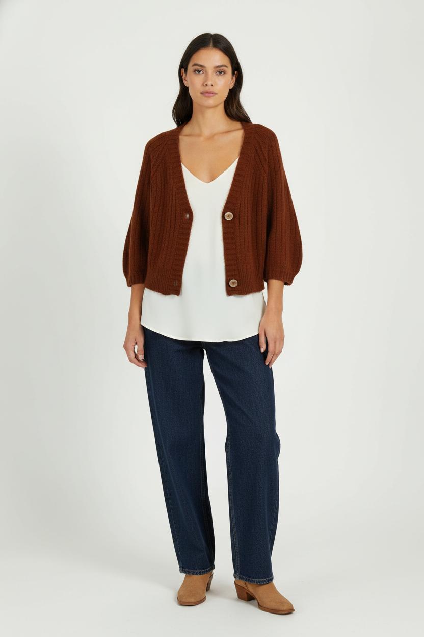 Cardigan Marron - Taille S/36 de la marque La Fée Maraboutée | PARAD100667 - Vendu par Paradigme - Image 1
