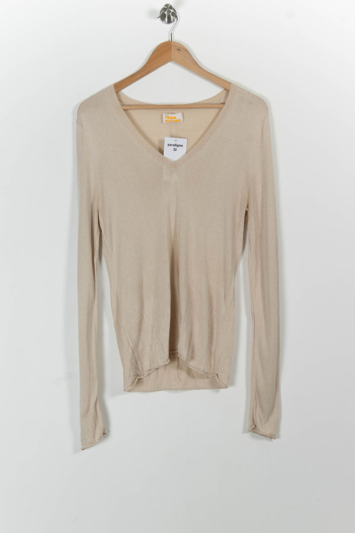 Pull Col V Beige - Taille M/38 de la marque From Future | PARAD100716 - Vendu par Paradigme - Image 2
