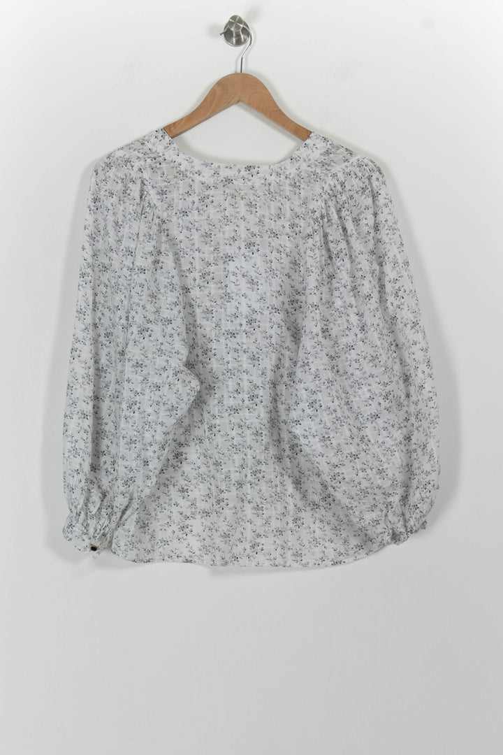 Blouse Blanche à Fleurs Grises - Taille S/36 de la marque Vanessa Bruno | PARAD100719 - Vendu par Paradigme - Image 4