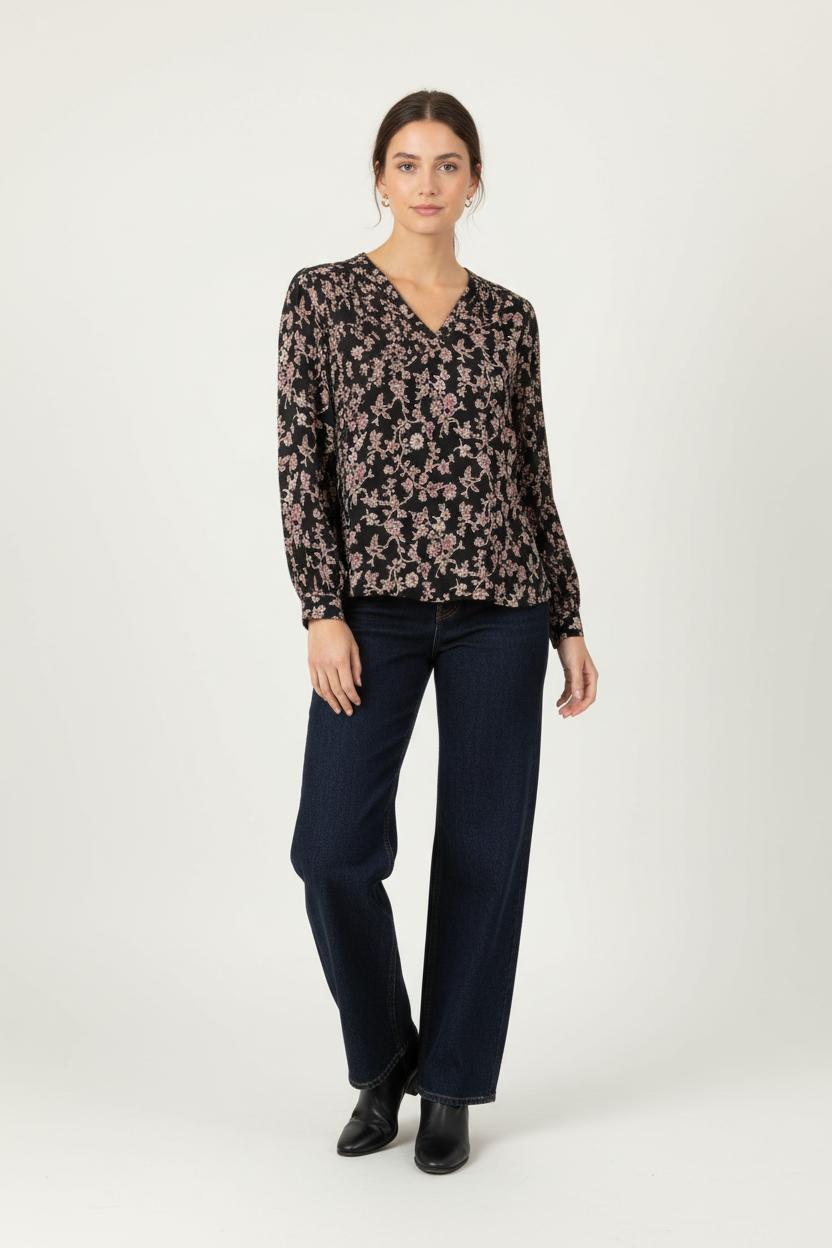 Blouse Noire et Fleurie - Taille S/36 de la marque La Fée Maraboutée | PARAD100736 - Vendu par Paradigme - Image 1