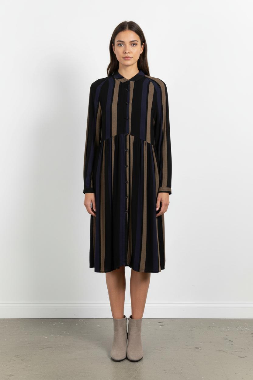 Robe Chemise Noire et Marron - Taille XS/34 de la marque La Fée Maraboutée | PARAD100742 - Vendu par Paradigme - Image 1
