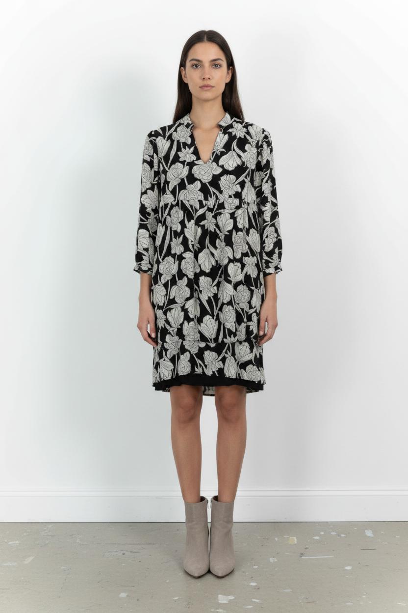 Robe Fleurie Noire et Blanche - Taille S/36 de la marque ZAPA | PARAD100760 - Vendu par Paradigme - Image 1