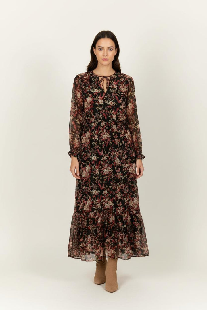 Robe Longue Noire et Fleurie - Taille S/36 de la marque The Kooples | PARAD100774 - Vendu par Paradigme - Image 1