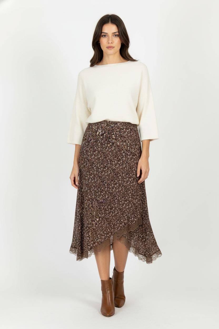 Jupe Asymétrique Marron - Taille L/40 de la marque Caroll | PARAD100788 - Vendu par Paradigme - Image 1