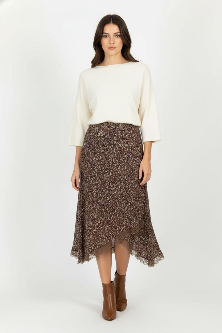 Jupe Asymétrique Marron - Taille L/40 de la marque Caroll | PARAD100788 - Vendu par Paradigme - Image 1