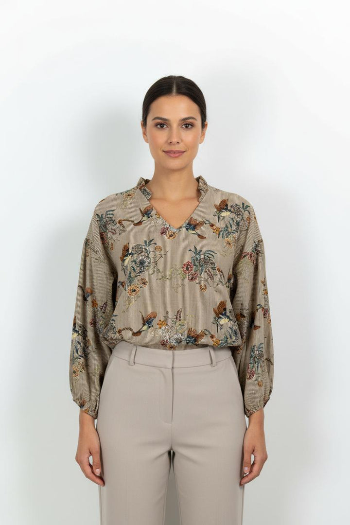 Blouse Fleurie Beige - Taille L/40 de la marque La Fée Maraboutée | PARAD100827 - Vendu par Paradigme - Image 1