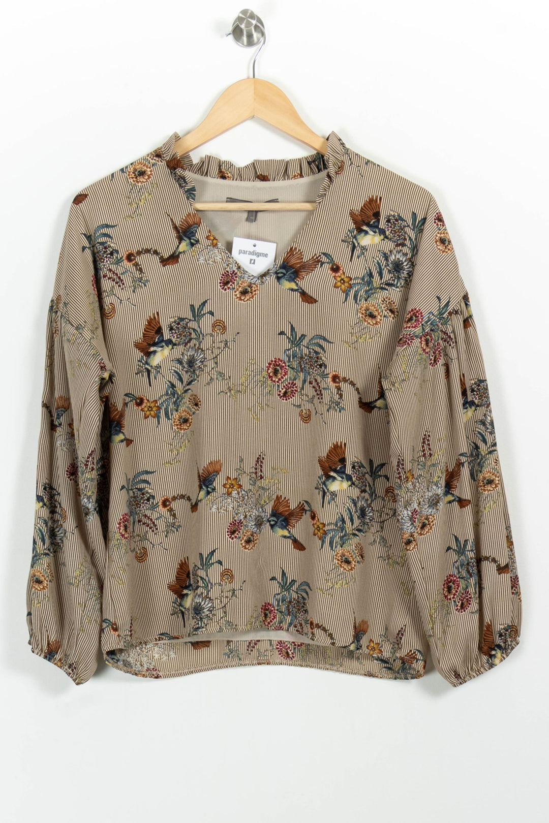 Blouse Fleurie Beige - Taille L/40 de la marque La Fée Maraboutée | PARAD100827 - Vendu par Paradigme - Image 2
