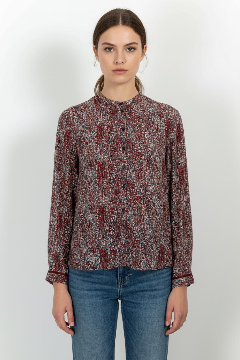 Blouse Fleurie Bordeaux et Blanc - Taille XL/42 de la marque Caroll | PARAD100849 - Vendu par Paradigme - Image 1