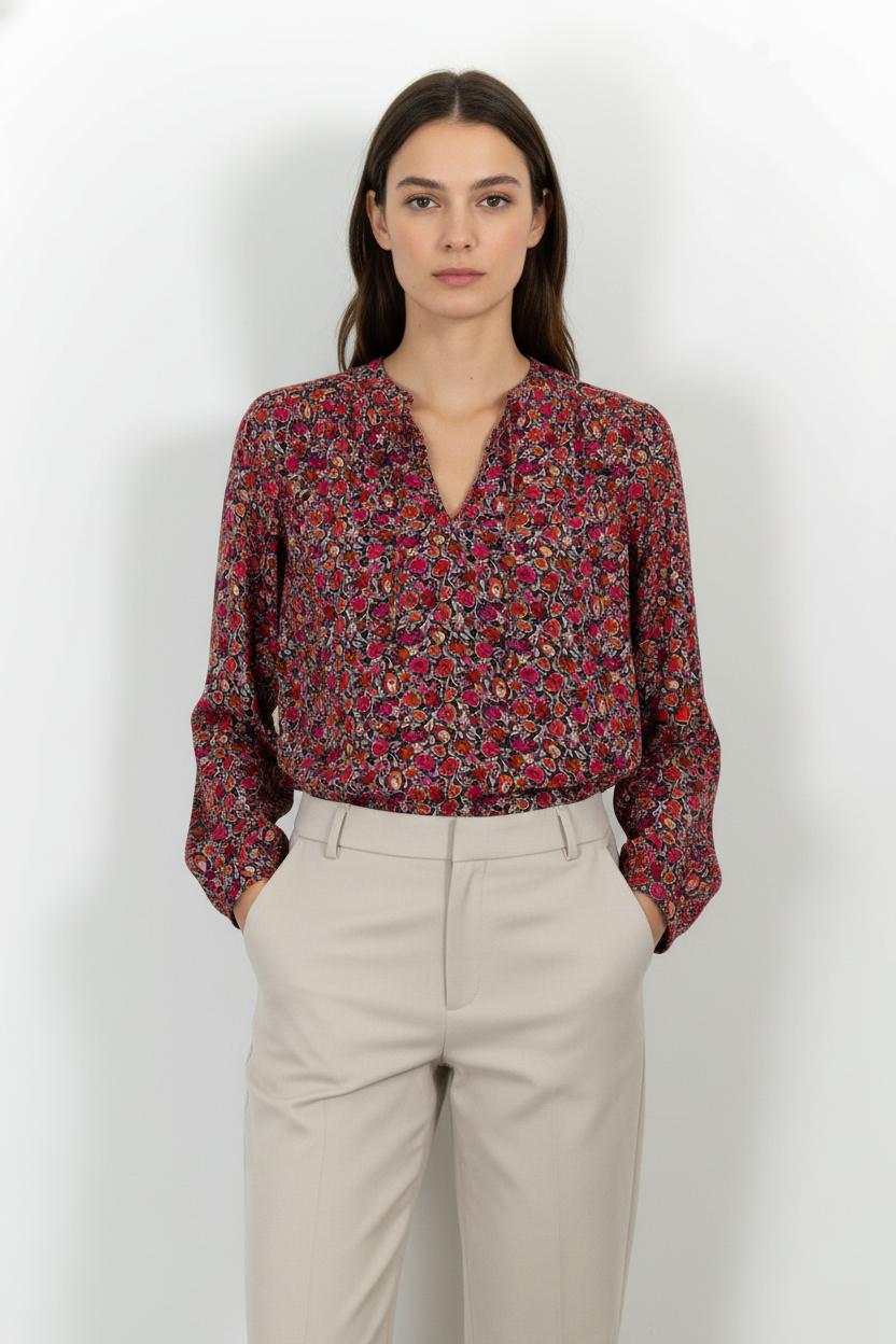 Blouse Fleurie Rouge et Noire - Taille XL/42 de la marque La Fée Maraboutée | PARAD100851 - Vendu par Paradigme - Image 1