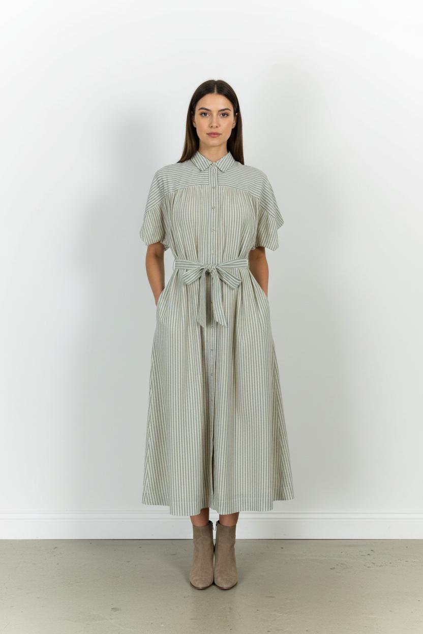 Robe Chemise Rayée Blanche et Bleue - Taille S/36 de la marque Léon & Harper | PARAD100852 - Vendu par Paradigme - Image 1