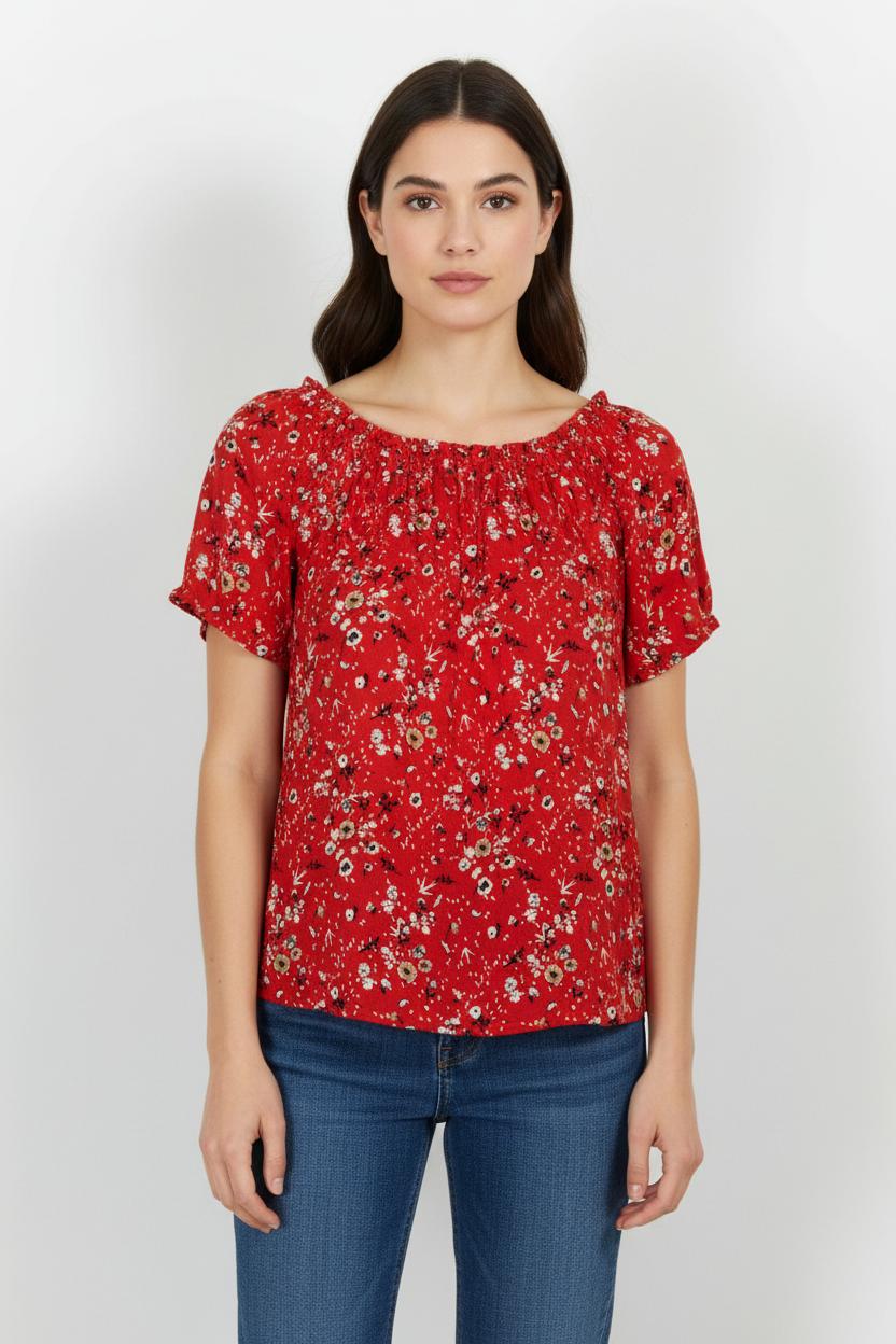 Blouse Rouge à Fleurs - Taille L/40 de la marque Caroll | PARAD100875 - Vendu par Paradigme - Image 1
