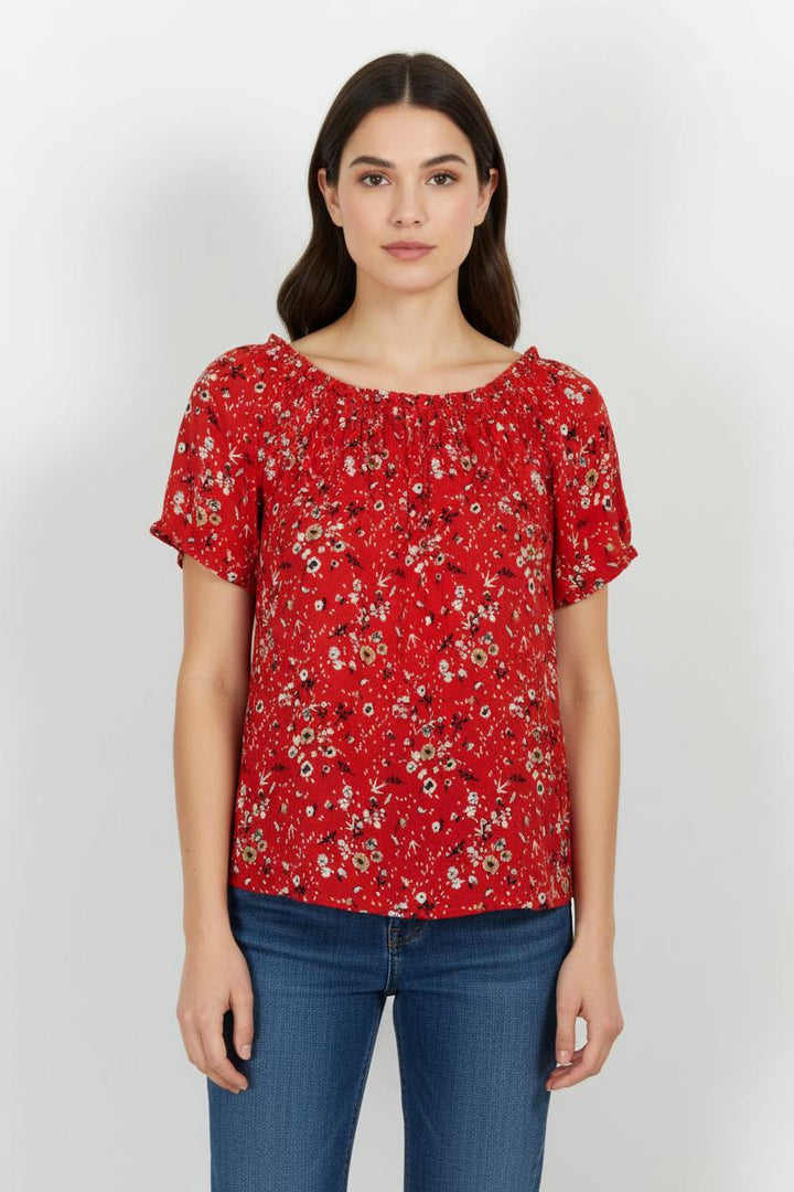 Blouse Rouge à Fleurs - Taille L/40 de la marque Caroll | PARAD100875 - Vendu par Paradigme - Image 1