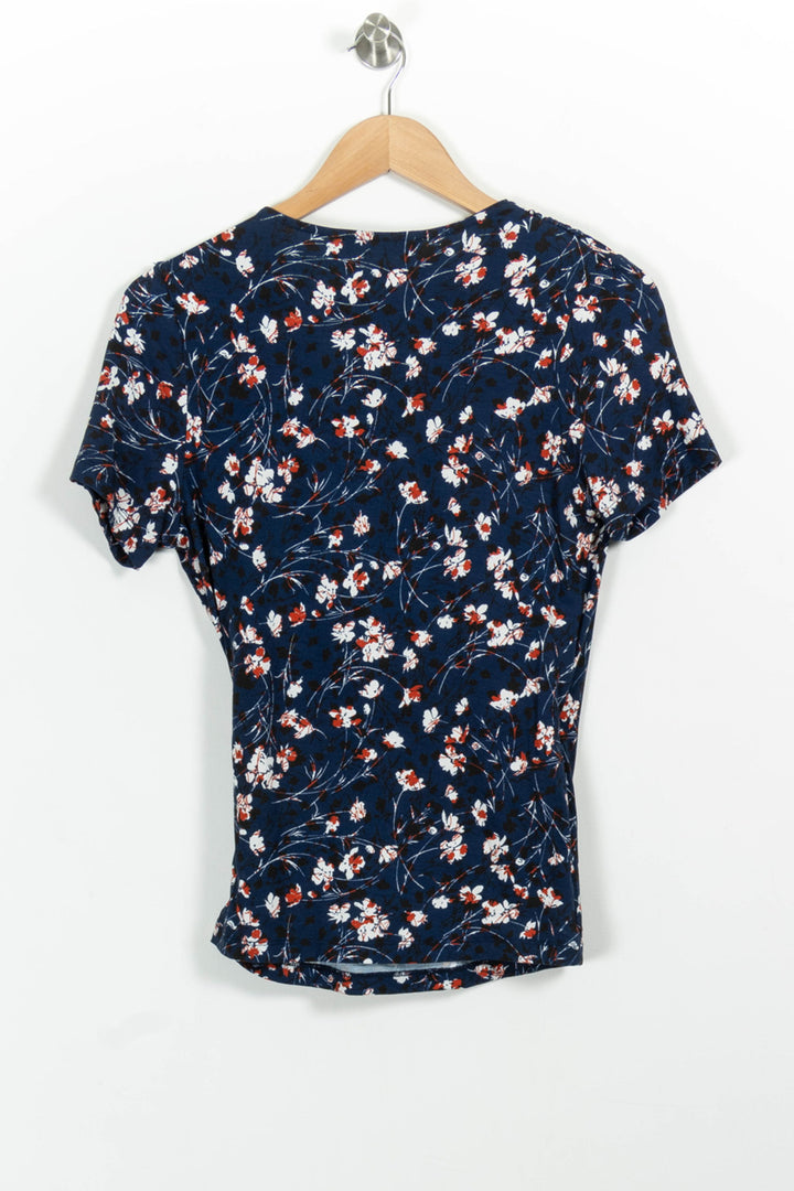 Blouse Fleurie Bleu et Blanc - Taille XS/34 de la marque La Fée Maraboutée | PARAD100938 - Vendu par Paradigme - Image 4