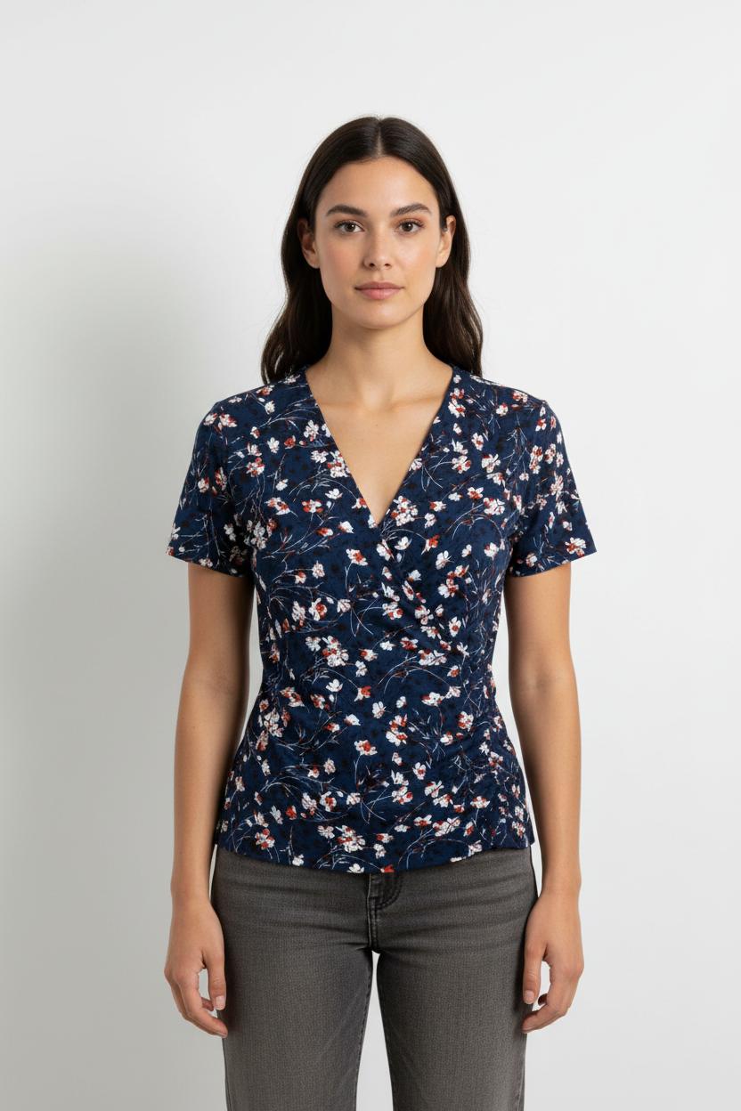 Blouse Fleurie Bleu et Blanc - Taille XS/34 de la marque La Fée Maraboutée | PARAD100938 - Vendu par Paradigme - Image 1