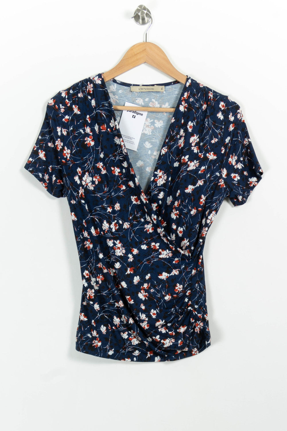 Blouse Fleurie Bleu et Blanc - Taille XS/34 de la marque La Fée Maraboutée | PARAD100938 - Vendu par Paradigme - Image 2