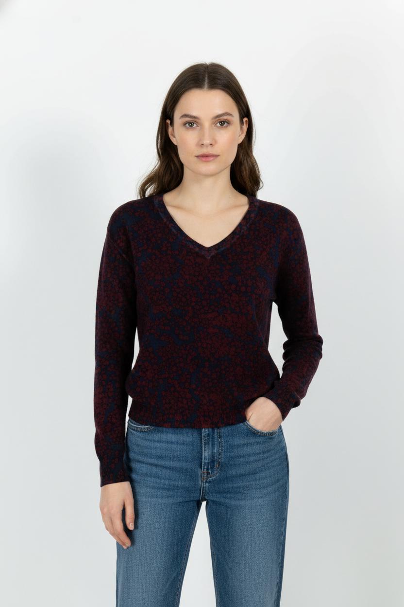 Pull Bordeaux et Bleu - Taille XS/34 de la marque La Fée Maraboutée | PARAD100946 - Vendu par Paradigme - Image 1
