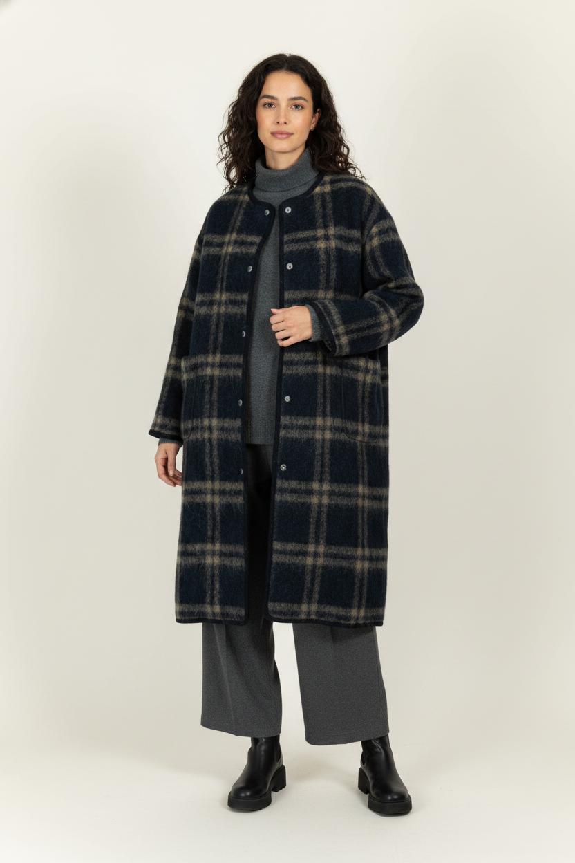 Manteau Carreaux Bleu Marine et Beige - Taille S/36 de la marque Bellerose | PARAD100991 - Vendu par Paradigme - Image 1