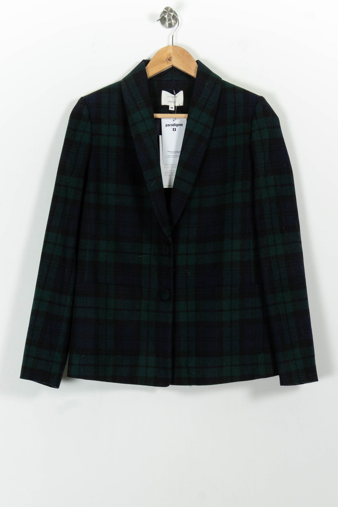 Veste à Carreaux Verte et Noire - Taille M/38 de la marque Sézane | PARAD101001 - Vendu par Paradigme - Image 2