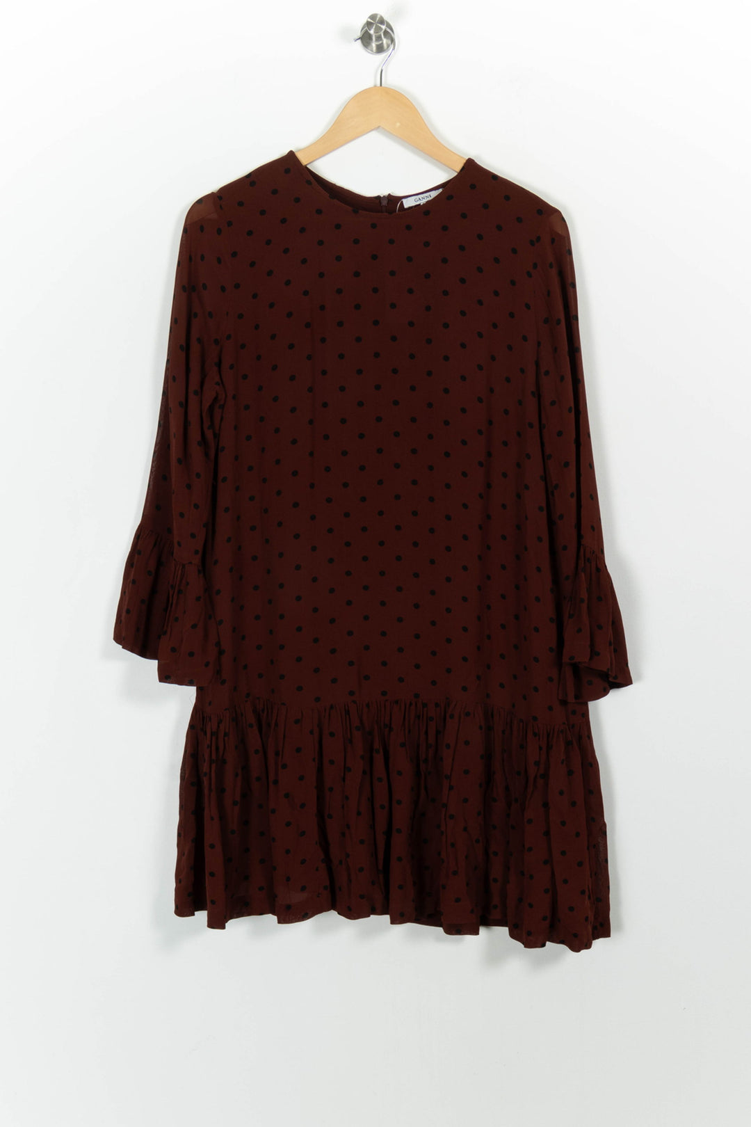 Robe à Pois Bordeaux et Noire - Taille XS/34 de la marque Ganni | PARAD101002 - Vendu par Paradigme - Image 2