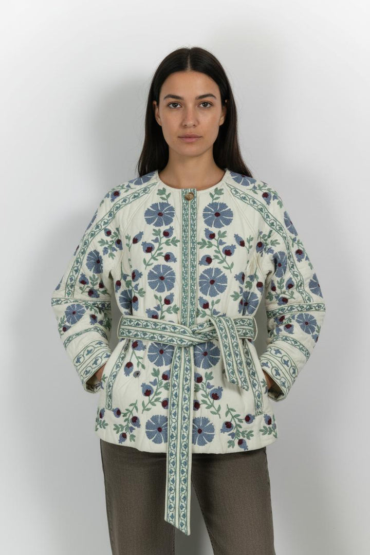 Veste Brodée Écrue et Bleue - Taille S/36 de la marque Sézane | PARAD101082 - Vendu par Paradigme - Image 1