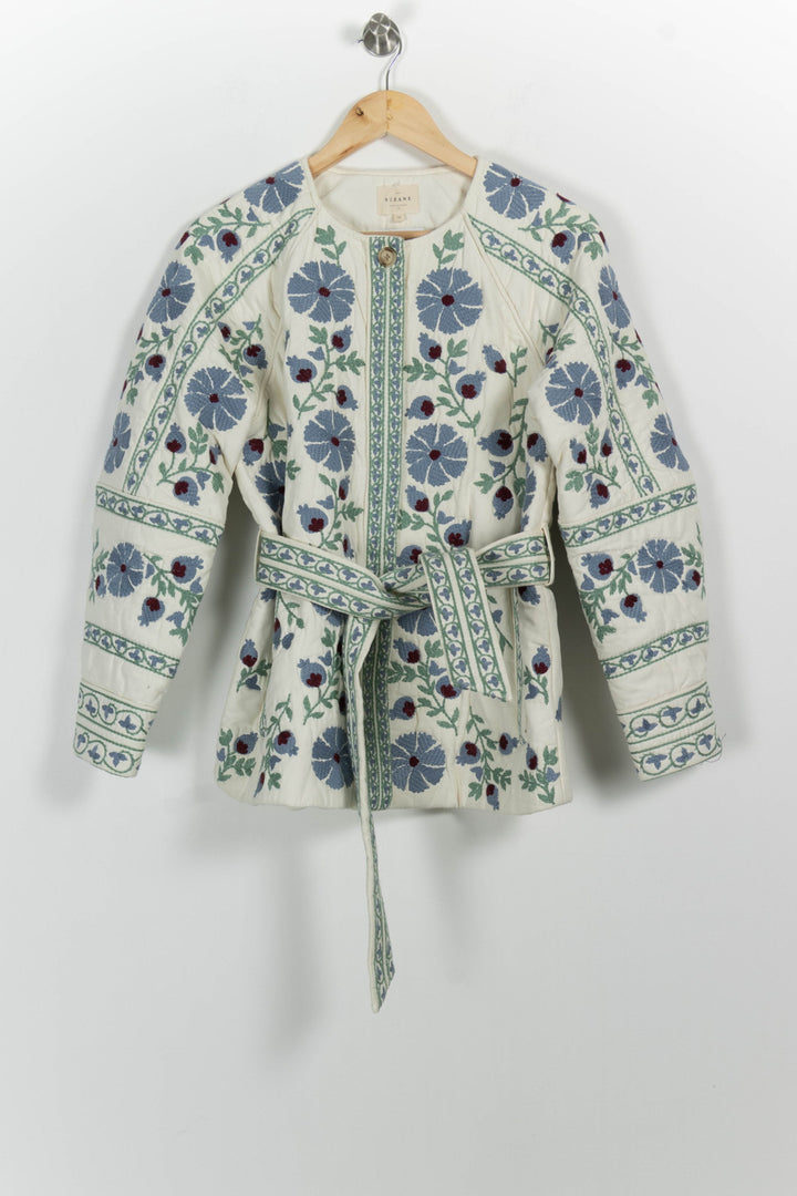 Veste Brodée Écrue et Bleue - Taille S/36 de la marque Sézane | PARAD101082 - Vendu par Paradigme - Image 2