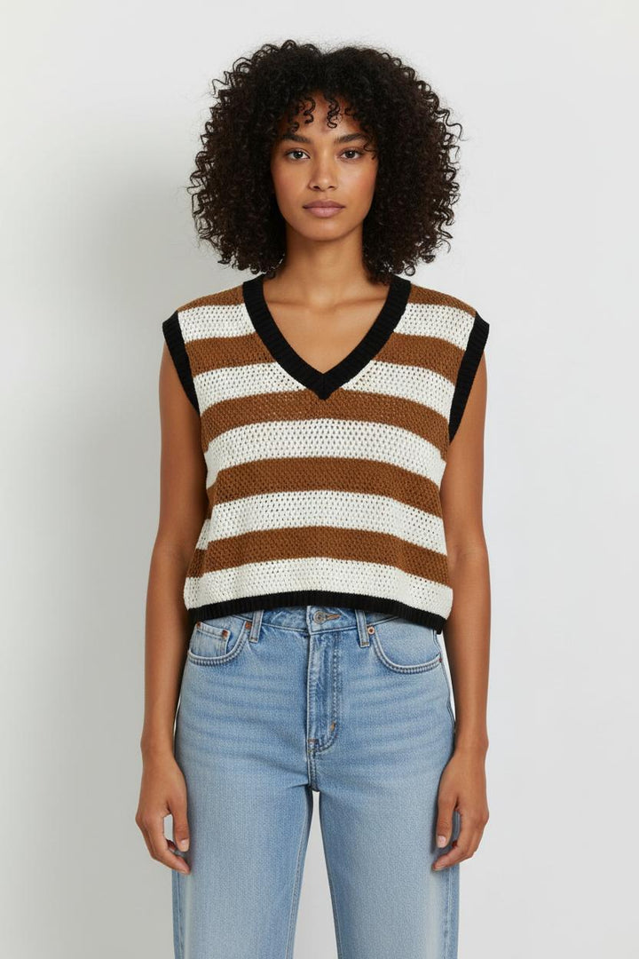Débardeur Marron et Blanc - Taille L/40 de la marque La Fée Maraboutée | PARAD101097 - Vendu par Paradigme - Image 1