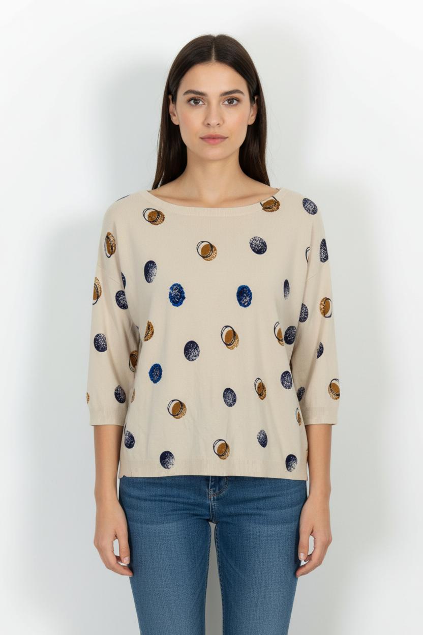 Pull Beige et Bleu - Taille XS/34 de la marque La Fée Maraboutée | PARAD101101 - Vendu par Paradigme - Image 1