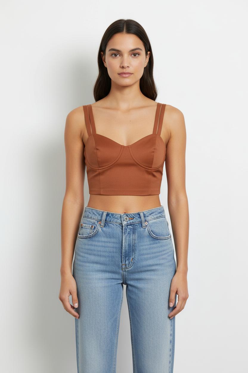 Crop top Marron - Taille S/36 de la marque Maison Lemoine | PARAD101126 - Vendu par Paradigme - Image 1