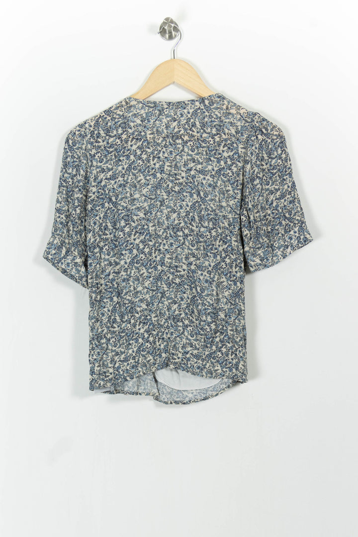 Blouse Fleurie Bleue et Blanche - Taille M/38 de la marque La Fée Maraboutée | PARAD101144 - Vendu par Paradigme - Image 4