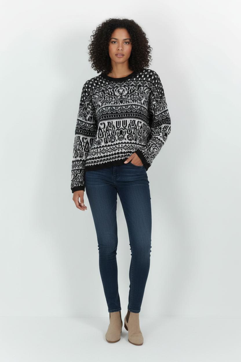 Pull Noir et Blanc - Taille M/38 de la marque La Fée Maraboutée | PARAD101167 - Vendu par Paradigme - Image 1